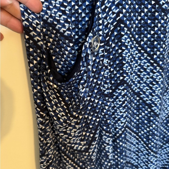 Enfocus Women Blue Print Short Sleeve Mini Dress with Pockets in Size 14W - Picture 2 of 7